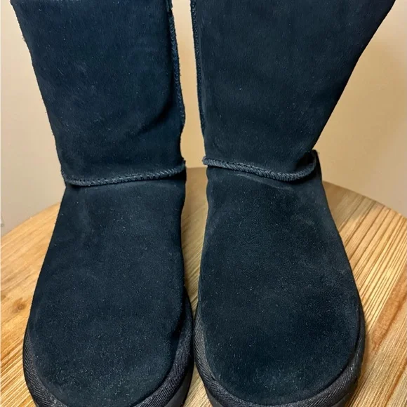 UGG Black Suede Shearling Boots with Button Accent - Picture 6 of 9